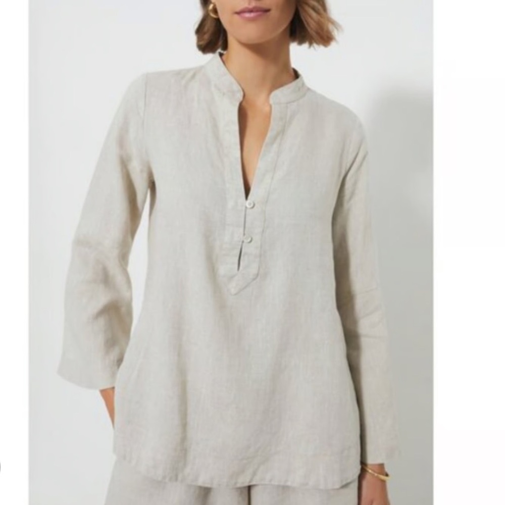 Tuckernuck Light Beige Linen Tunic Blouse